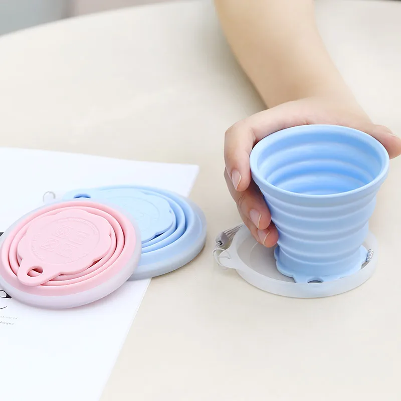 Wholesale 350Ml Foldable 100% Silicone Travel Folding Collapsible Sports Leaf Mug Outdoor Silicone Coffee Cup With Lids