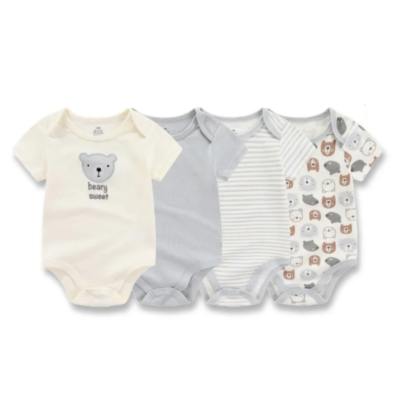 Summer High Quality Cotton Short Sleeves Unisex Toddler Baby Rompers 4Pcs 0-12M baby Clothes