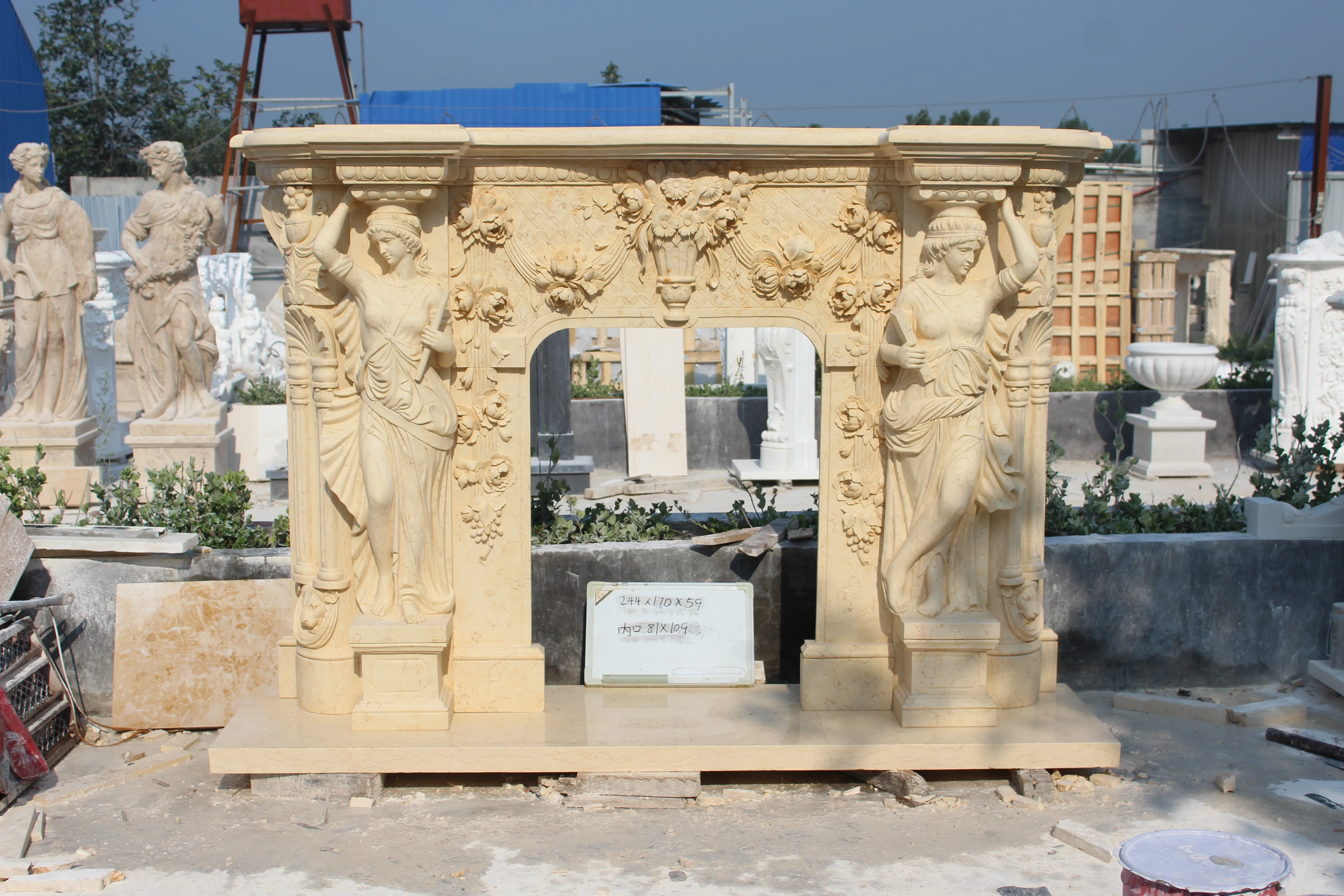 Hand Carved Figures Stone Simple Style Art Craft Natural Marble Fireplace