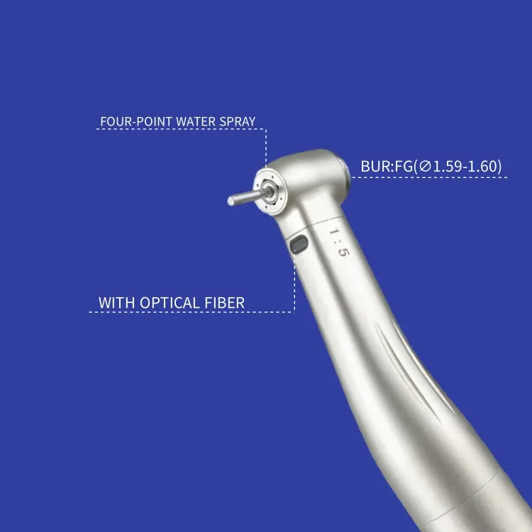 factory price 1:5 fibre optic in-channel push button contra-angle handpiece  fiber optic electric motor handpiece
