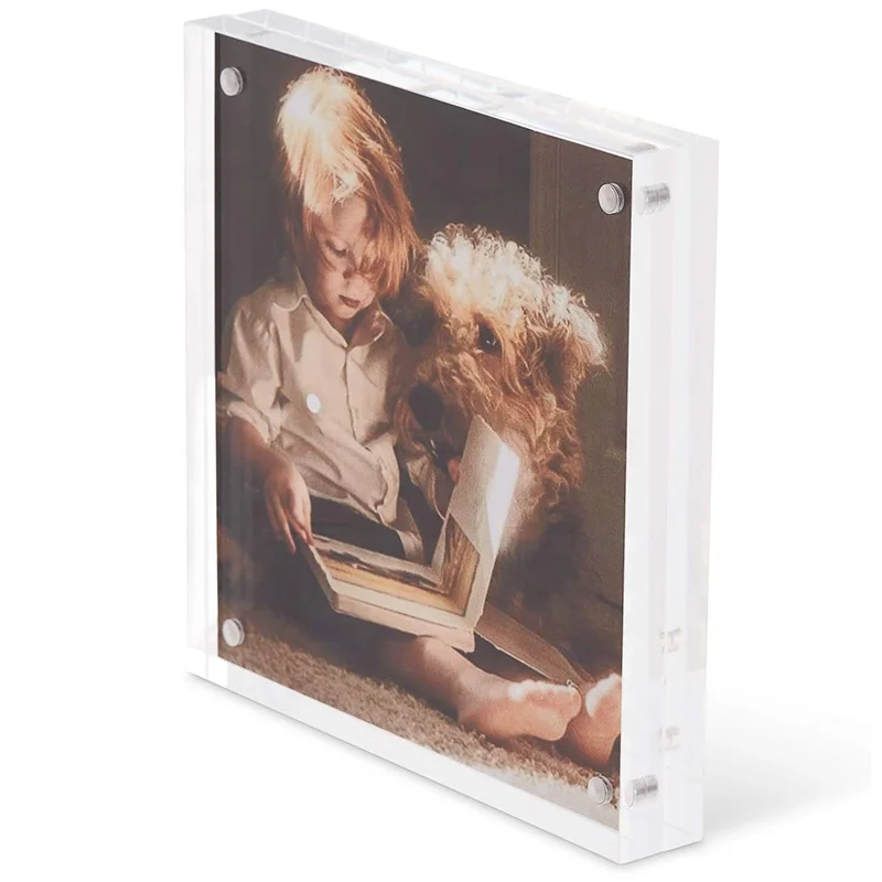 5x5 inch 10mm+10mm Plexiglass Acrylic Desktop Frameless Picture Frame Lucite Crystal Glass Magnetic Photo Frame Block