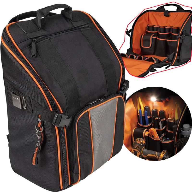 Tools Backpack With 21 Pocket Carpenter Electrician Toolbags Electrical Maintenance Toolkit Storage Bagpack heavy Duty Tools Bag