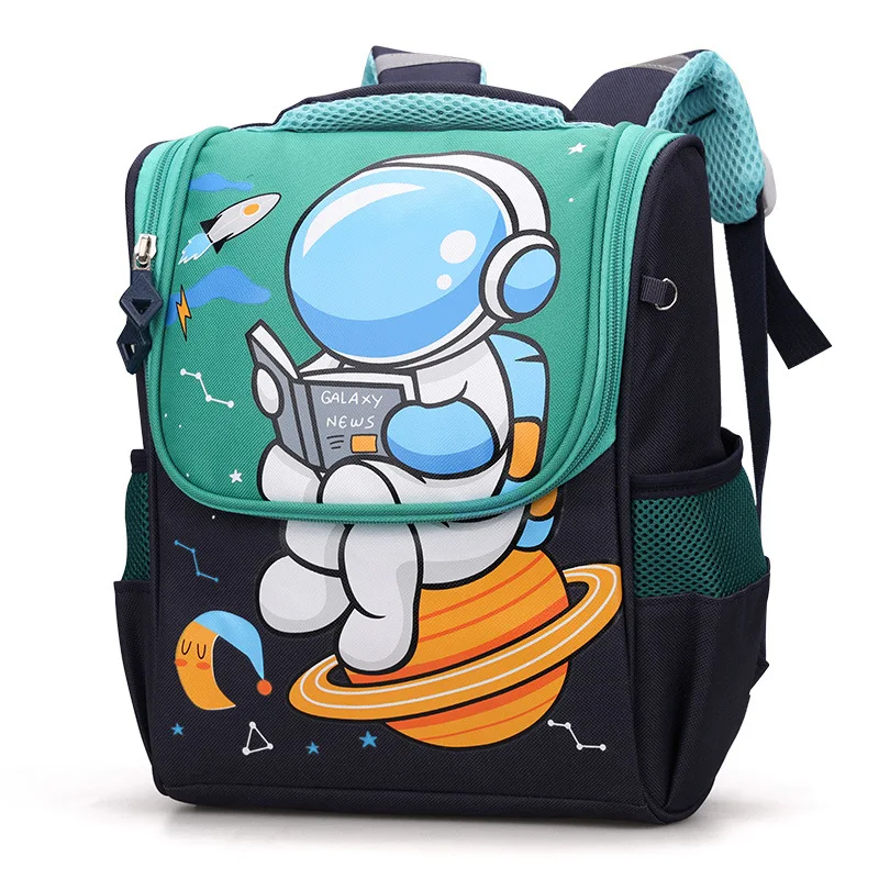 2024 Cartoon Canvas School Bag Large Capacity Waterproof Backpack for Primary and Kindergarten Students Space-Themed Design