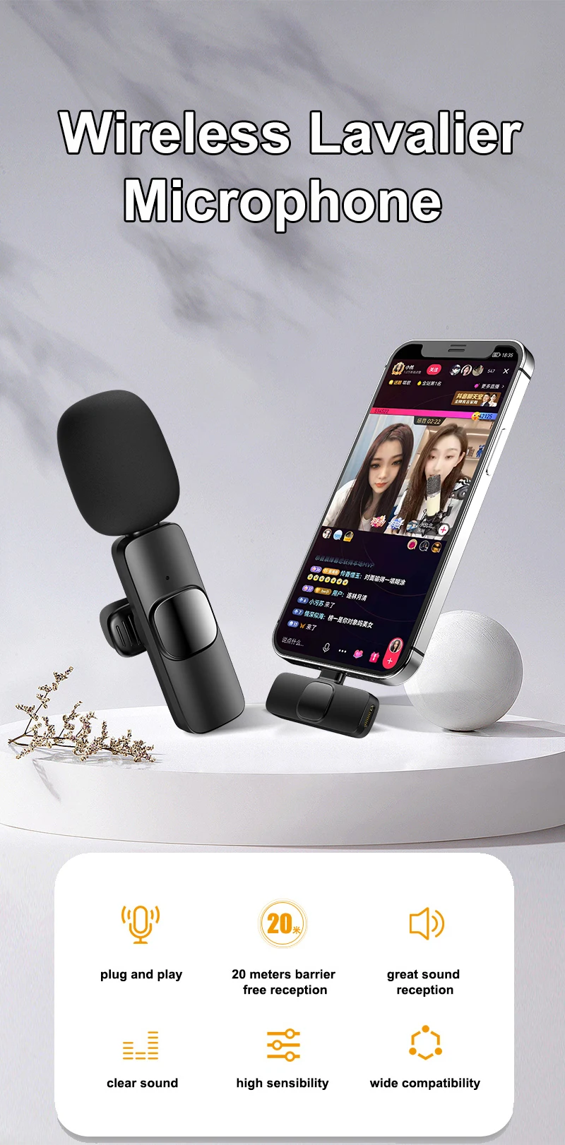 Portable Mini Mobile Lapel Microphone Dropshipping Live Streaming Vlog Clip on Tool Smartphone Wireless Lavalier Microphone