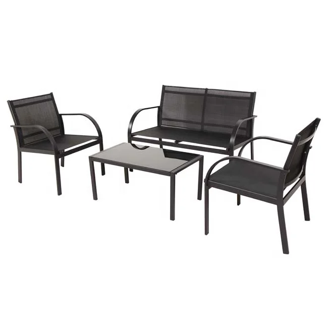 
Простой дизайн, 4 шт., стальной стул слинг, стальной стеклянный стол, набор садовой мебели  (62586139580)