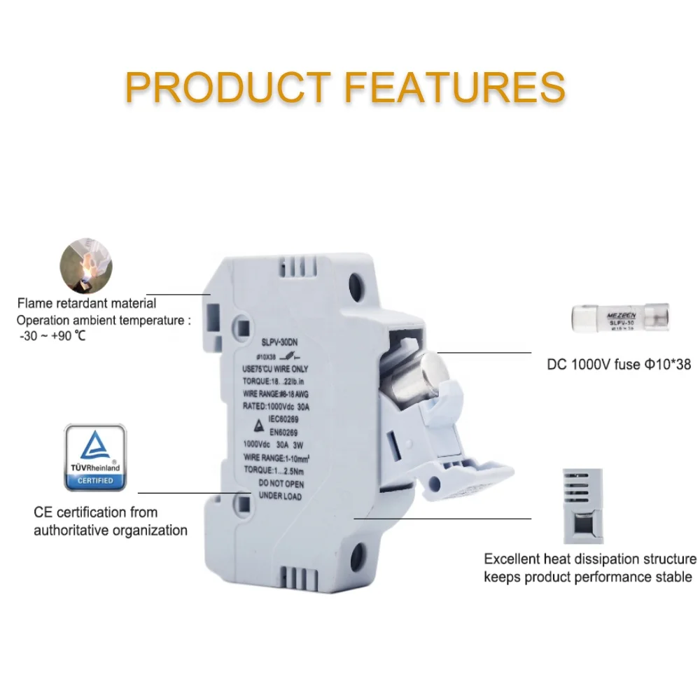 Mezeen dc предохранитель PV фотоэлектрическая система 1-15A 20A 30 Amp 1000V Din Rail