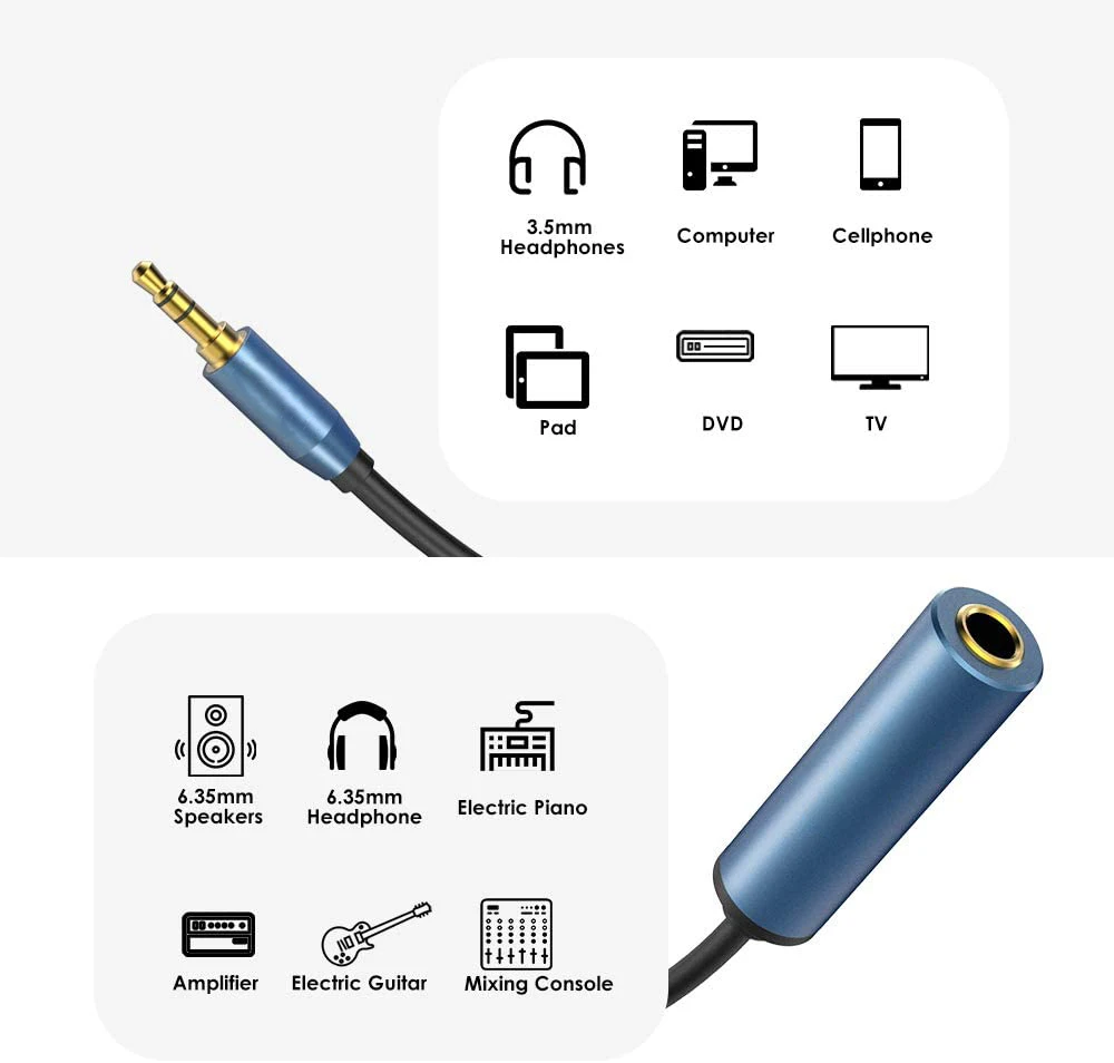 1/4 to 3.5mm Headphone Adapter TRS 6.35mm Female to 3.5mm Male 1/8 to 1/4 Stereo Audio Adapter for Amplifiers Guitar Piano