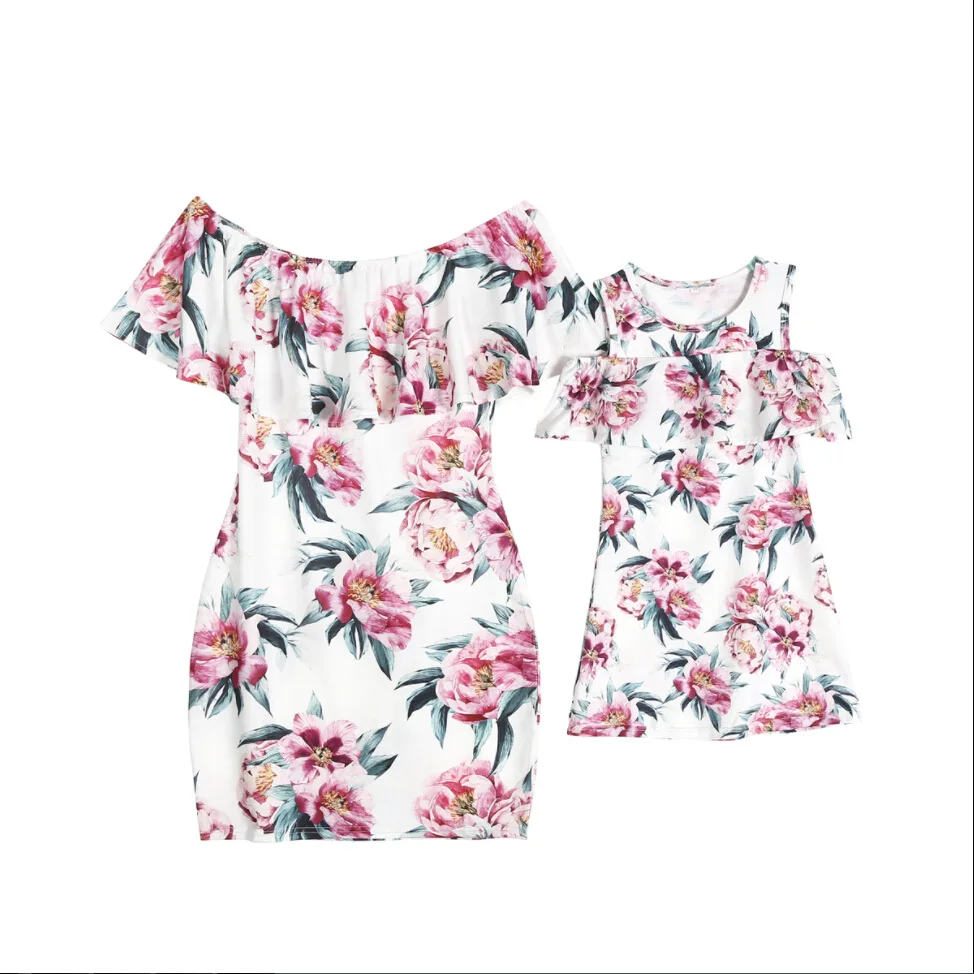 Anti-Shrink Wholesale Cotton Long Dress Mom And Kids  Cotton Dresses For Family Suits