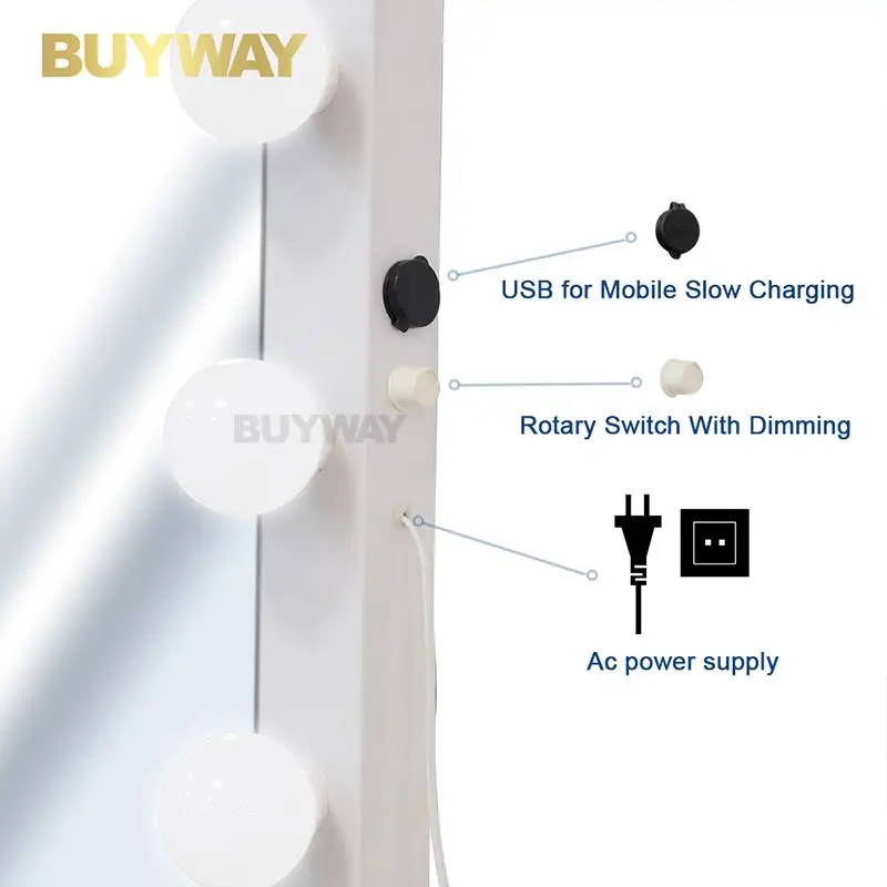 Белое голливудское зеркало для макияжа с регулируемой яркостью 20 лампочек