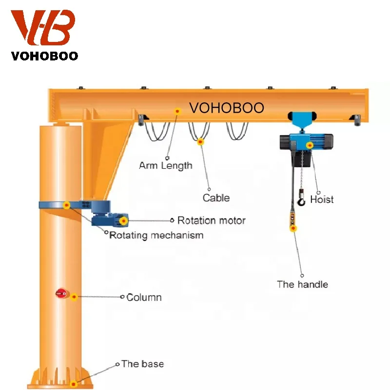 2 ton 3000kg Price Hoist Jib Crane With Technical Drawing 180-360 Degree Rotating Jib Crane