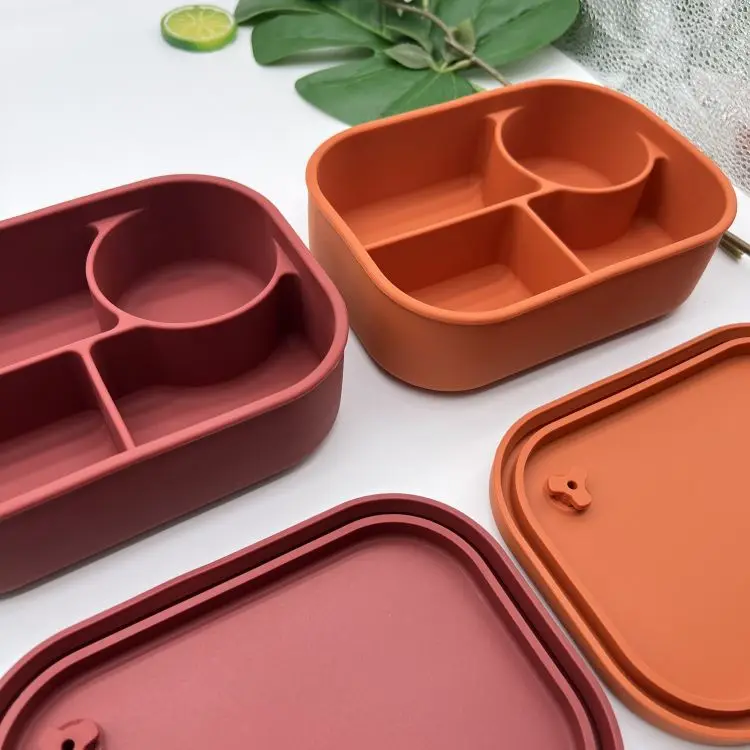 OEM ODM New Food-grade Silicone Lunch Box Wholesale Microwave Heating Fresh Storage Box Compartment Sealed Bento Lunch Box