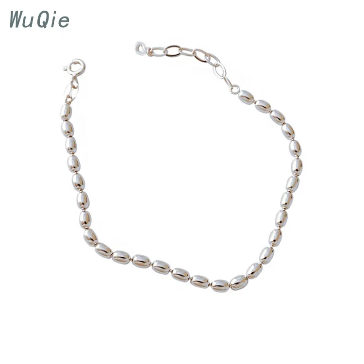 Wuqie S925 Sterling Silver Gold Plated Oval Bead Bracelet Wild Beaded Bracelet Bangles