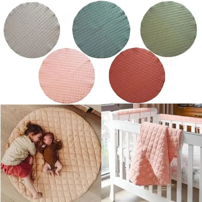 130x130CM Solid Linen Nap Machine Washable Custom Rug Infant Kids Picnic Crawling Cotton Baby Quilted Play Mat