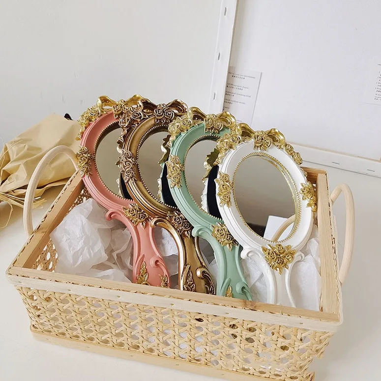 Оптовая продажа, ручное зеркало для туалетного столика с индивидуальным логотипом, овальное винтажное карманное ручное зеркало для макияжа