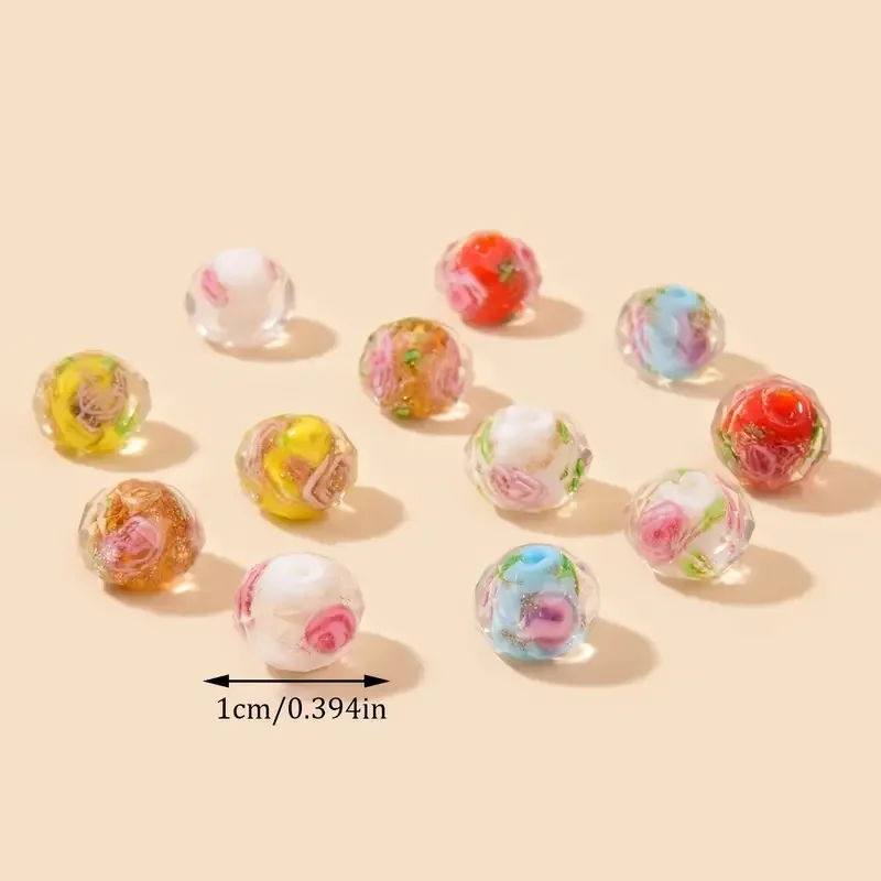 Hot Sell 10 Pcs/1 Pack Flower Glass Beads Elegant 8mm 10mm 12mm Round Beads For DIY Necklace Bracelet Jewelry Accessories