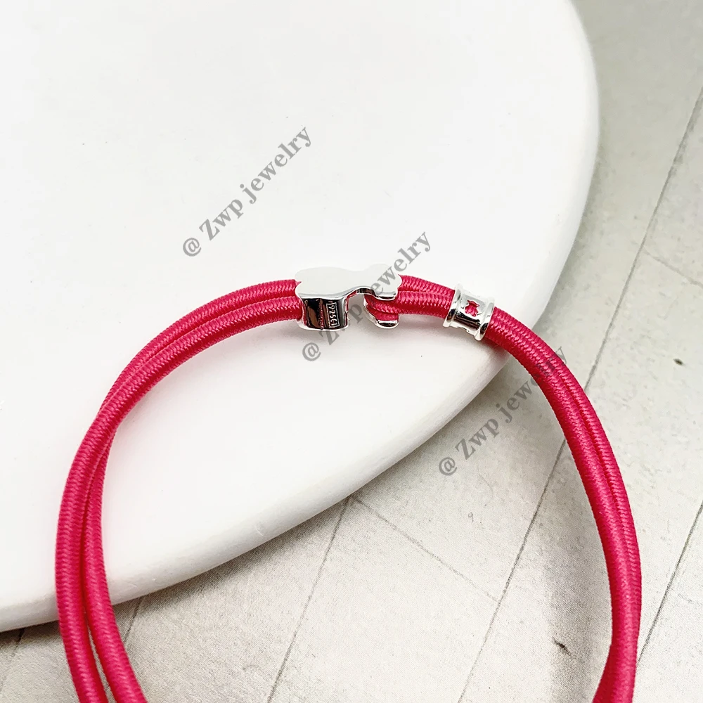 Hihg Quality Pure 925 Sterling Sliver Pink & Blue Sweet Dolls Elastic Bracelet Touses Jewelry For Women Fashion Jewelry Bracelet