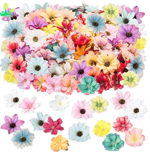 Silk Daisy Flower Head 100 PCS White Artificial Gerbera  Flowers Heads for Wedding Party,Home Decoration and DIY Craft