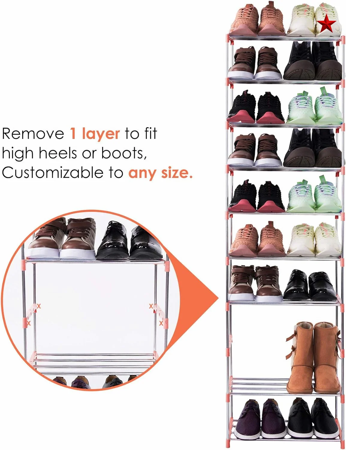 Shoe Rack 10-tier Shoe Rack Storage OrganizerStackable Space Saving Shoe Shelf