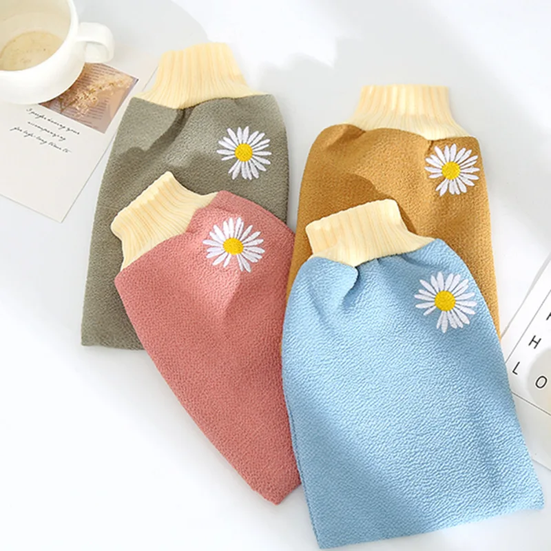 Махровая ткань с вышивкой, однотонная Маргаритка, бытовая двухсторонняя грязь для потирания, детская варежка для ванны, перчатки для ванны