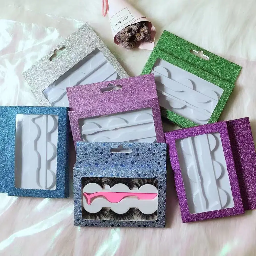 
new arrive private label eyelash book 3 pairs 3d false mink eyelashes packaging with tweezer 