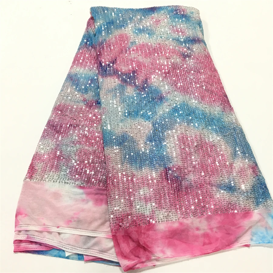 Colorful African Lace Fabric Sequins Mesh Luxury Heavy 2024 High Quality Nigerian French Tulle Fabric for Women DIY Dress 3813