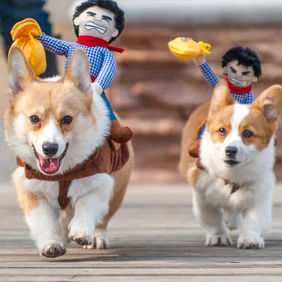 Funny Pet Cat Clothes Cartoon Cowboy Riding Suit Pet Clothing Cospaly Halloween Dog Clothes For Small Medium Large Dog