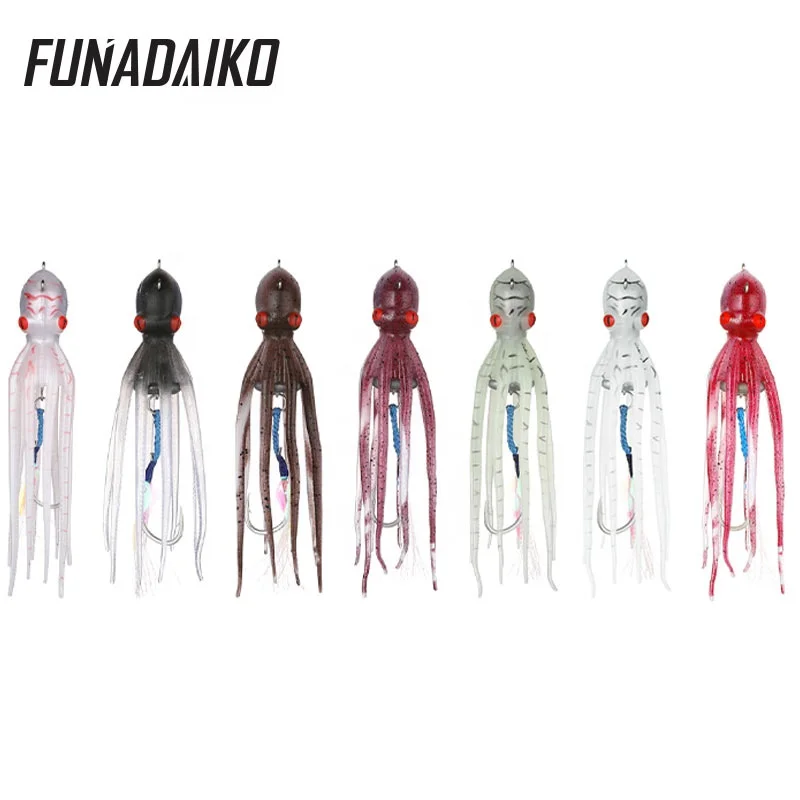 Funadaiko Saltwater Ocean Fishing Octopus Lures Squid Skirt Trolling Lures Glow Soft Lure Lifelike Octopus Jig