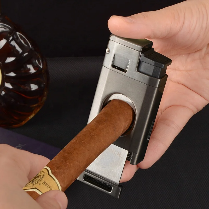 HOT sell Cigar Cigarette Lighter Strong Windproof Three Fires Torch Lighter Zinc Alloy Four Colors Cigar Lighter