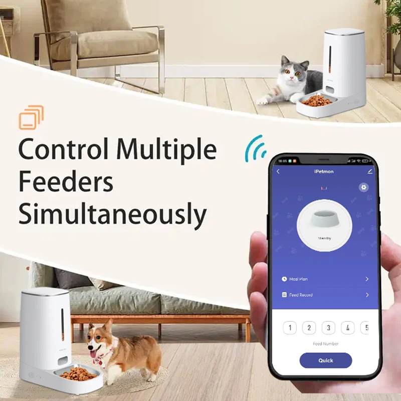 OEM 4L Smart Pet Feeder Automatic Pet Dog Cat Food Dispenser Wifi Mobile Phone Tuya App Remote Control