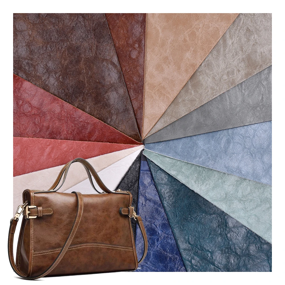 Patent Warp Knitting Elastic Stretch Emboss Two Tone Oil Skin Effect Synthetic Pu Leather Faux For Bags