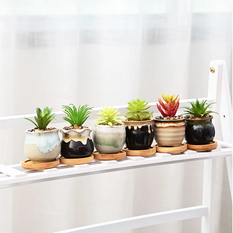 Wholesale Retro Ceramic Small Succulent Planter pot Ceramic Flower Pot Home Office Decor