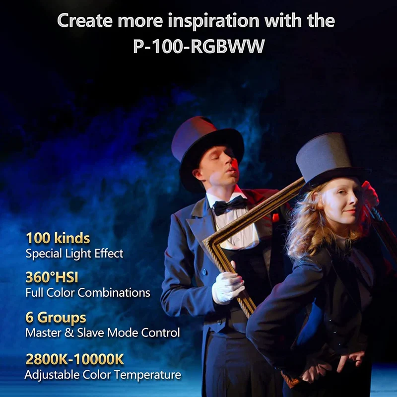 Sutefoto P100 RGB 2800K-10000K 100W LED Full Color Continuous Video Shooting Light for Photography Studio