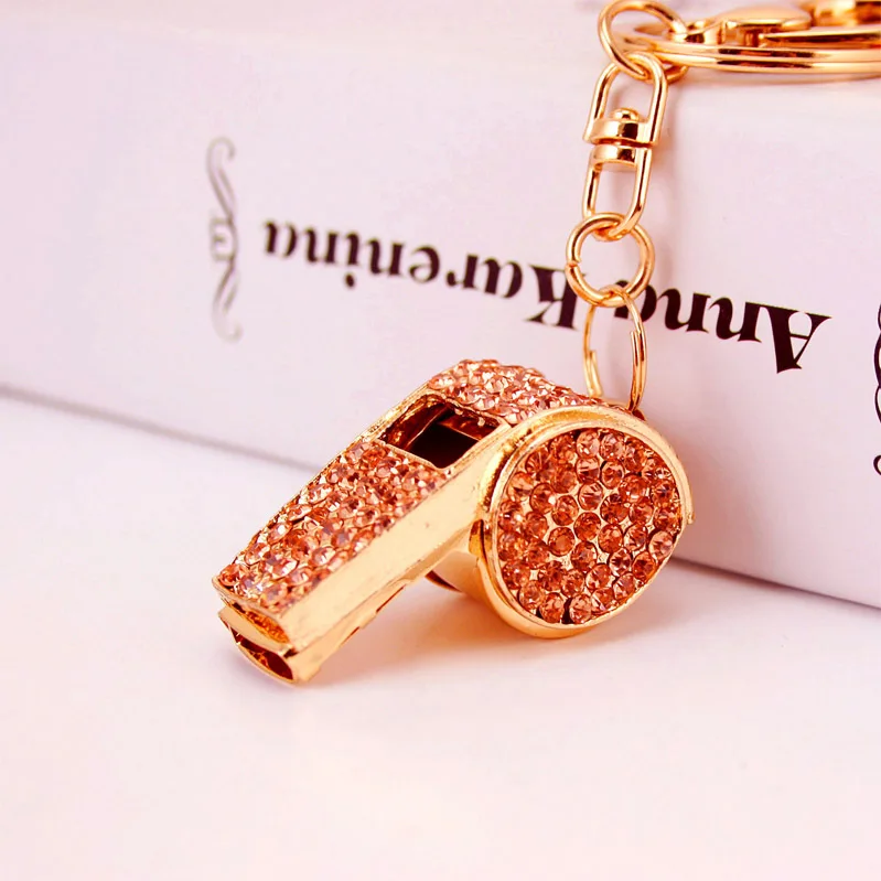 Promotional Rhinestone Whistle Sport Key Chain Bag Hanging Bling Keychains Metal Car Keychain Accessories
