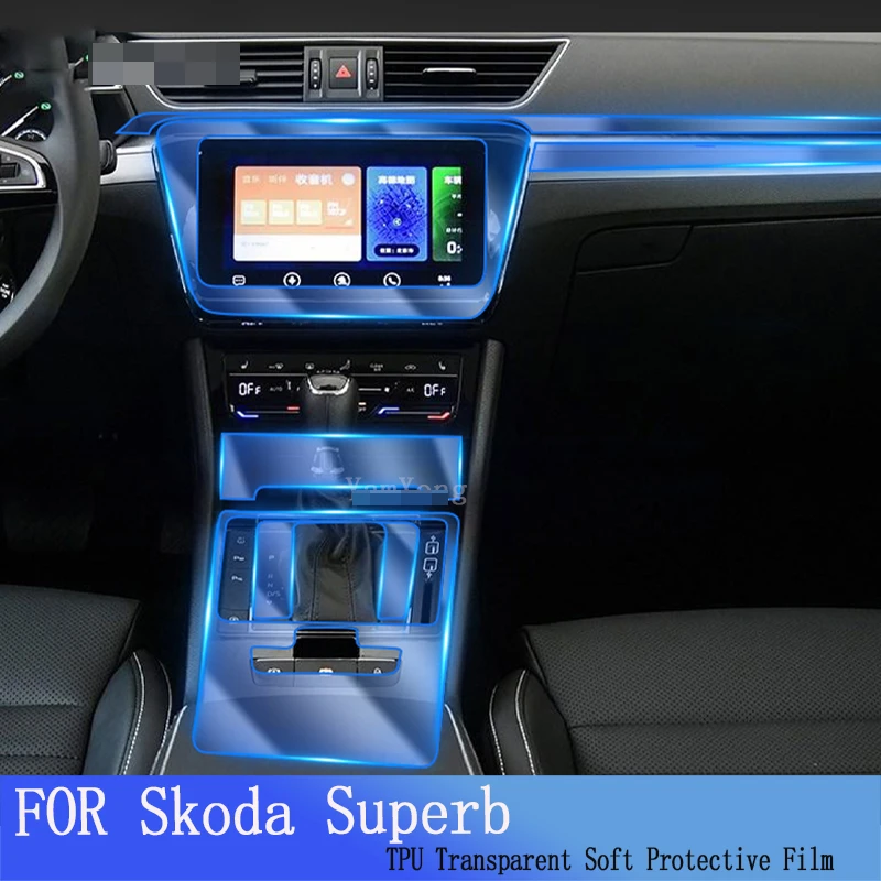 for SKoda Superb 2019-2022 Film Perbaikan Anti Gores Pelindung TPU transparent Konsol Tengah sticker Interior protective film