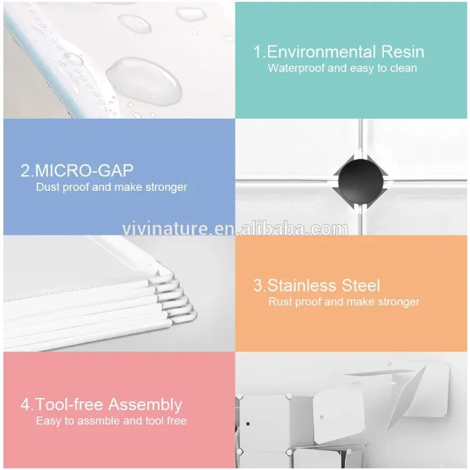 Plastic Cube Storage 6-cube Closet Organizer Storage Shelves Cubes Organizer Closet Cabinet Modular Book Shelf Organ DIY Plastic