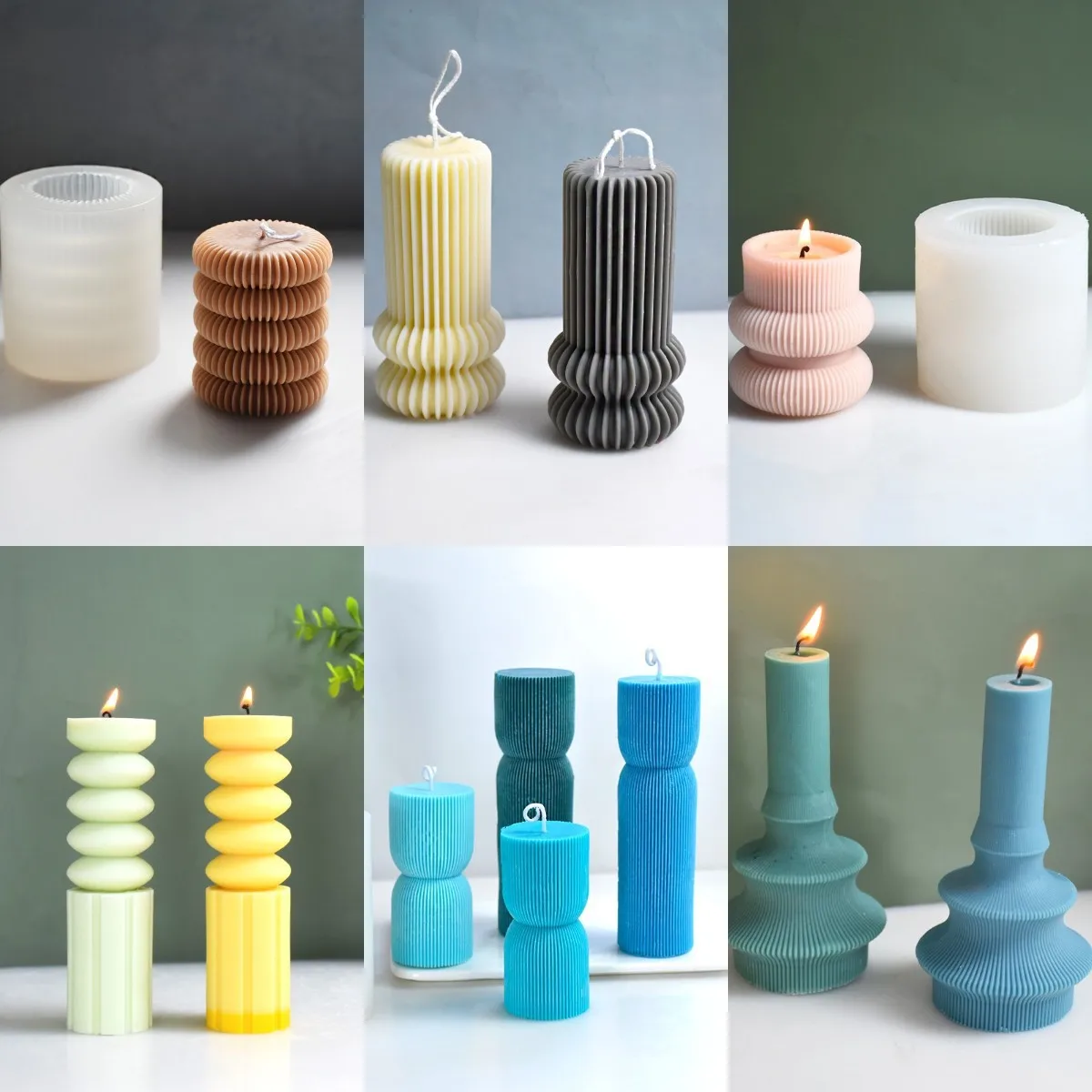 BS459 DIY Handmade 3D Candle Making Home Decoration Geometric Ornament Minimalist Striped Roman Pillar Candle Silicone Mold