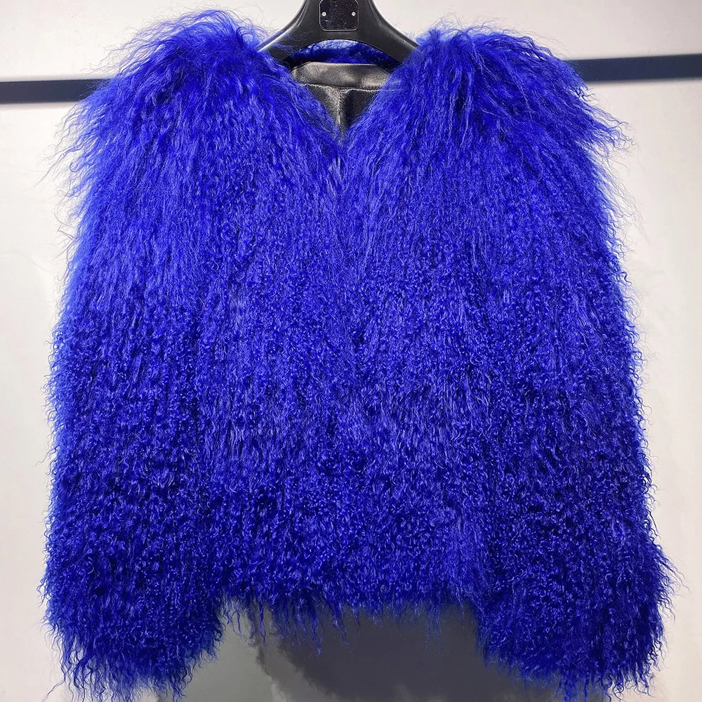 Hot Custom color overcoat winter warm long hair jacket women real mongolian lamb fur coats