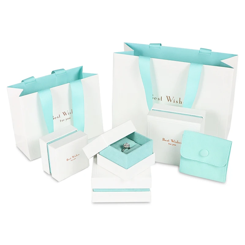 White Small Cardboard Gift Custom Logo Jewelry Box Jewelry Box Packaging For Ring Pendant paper jewelry box And Pouch