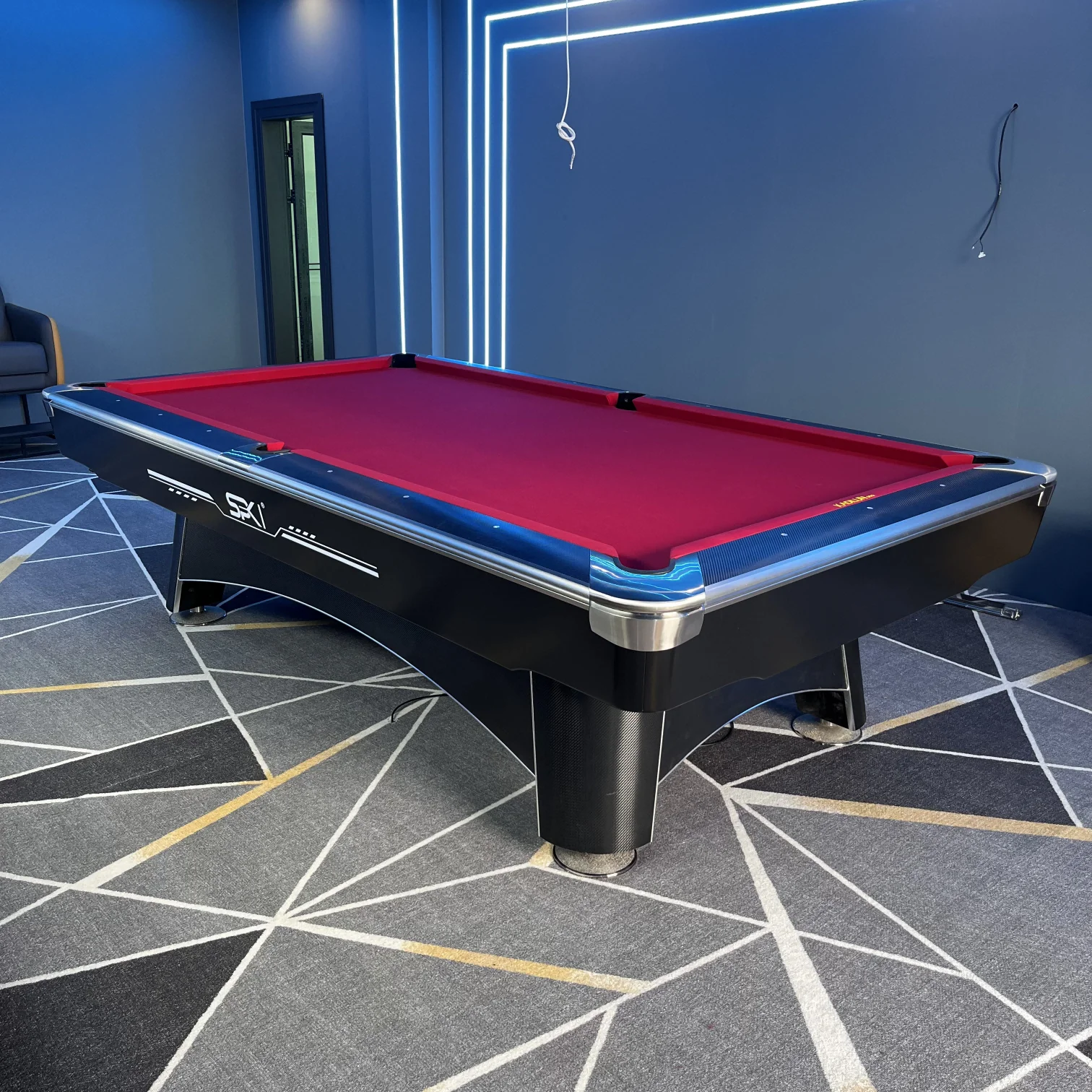 American Billiards Nine-Ball Pool Table 9ft billiard with Slate Cushions and Leather Pocket