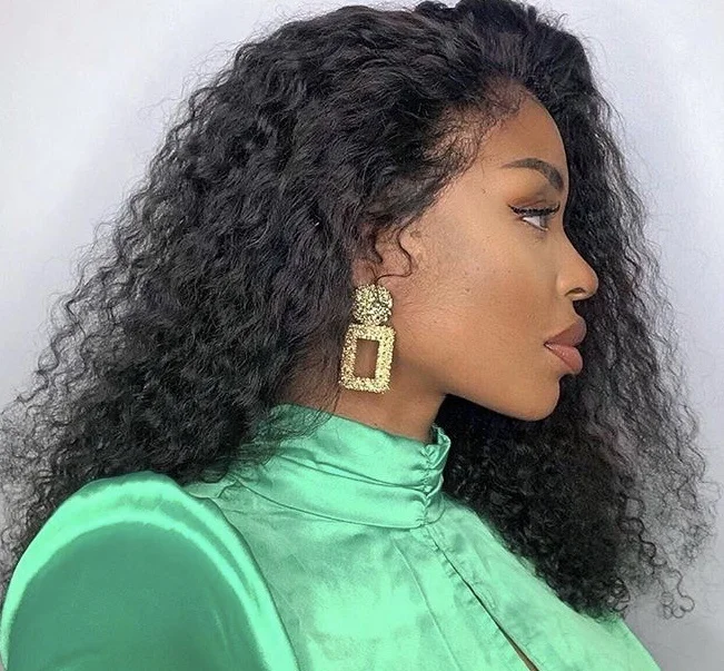 Qingdao Human Hair Wigs Supplier Wholesale Long Afro Kinky Curly Human Hair Wigs,Natural Black Afro Kinky Curly Human Hair