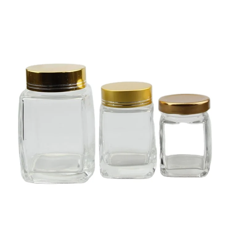 Unique Square Shape 750Ml 375Ml 500G 1000G 1Kg Soy Sauce Bottle Glass Pizza Sauce Jar With Aluminum Lid