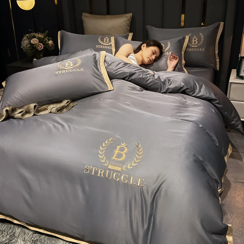 Premium Dream Series Ice Silk Washed Silk Tencel Set Bed Sheet Quilt Cover Pillowcase Retail