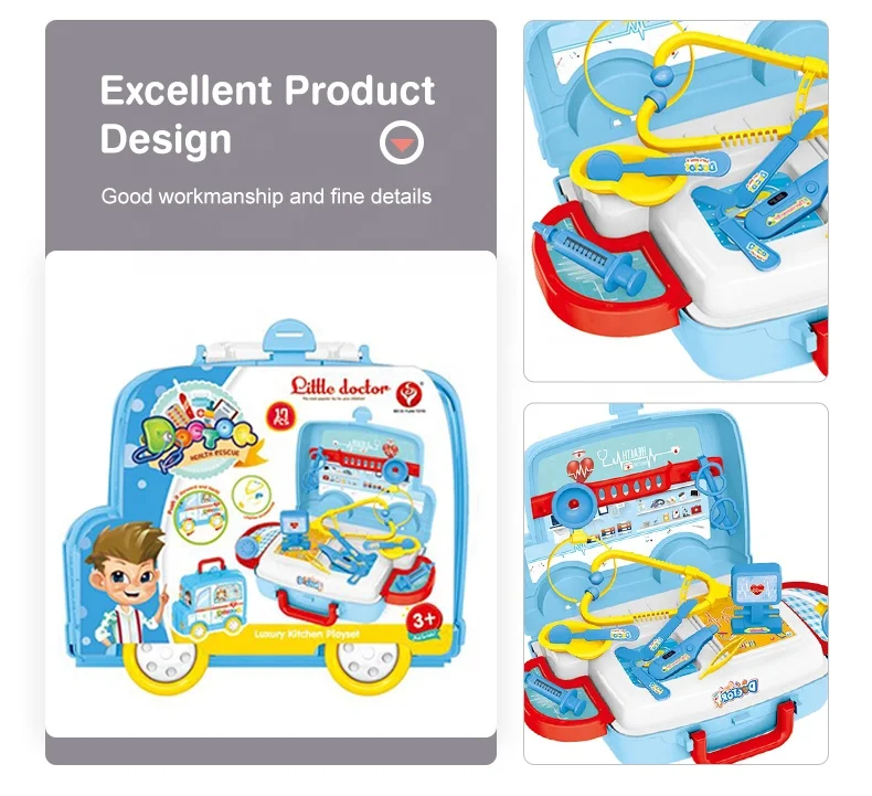 Health rescue tool set plastic kids doctor cart toy with 17