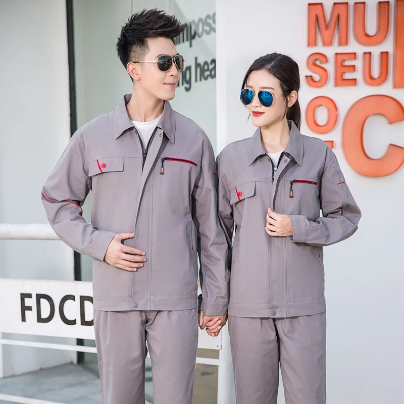 Factory Customized 100% Cotton Pure Color Construction Repairman Uniform Suit Multi Pockets Factory Work Wears Clothes Set
