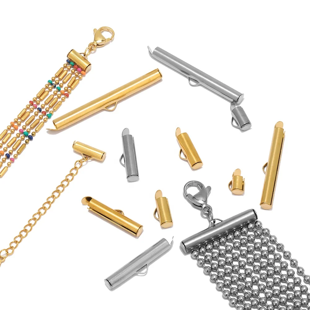 Crimp End Slider Clasp Buckles Tubes Connectors Findings for DIY Bracelet Jewelry Making Accessories