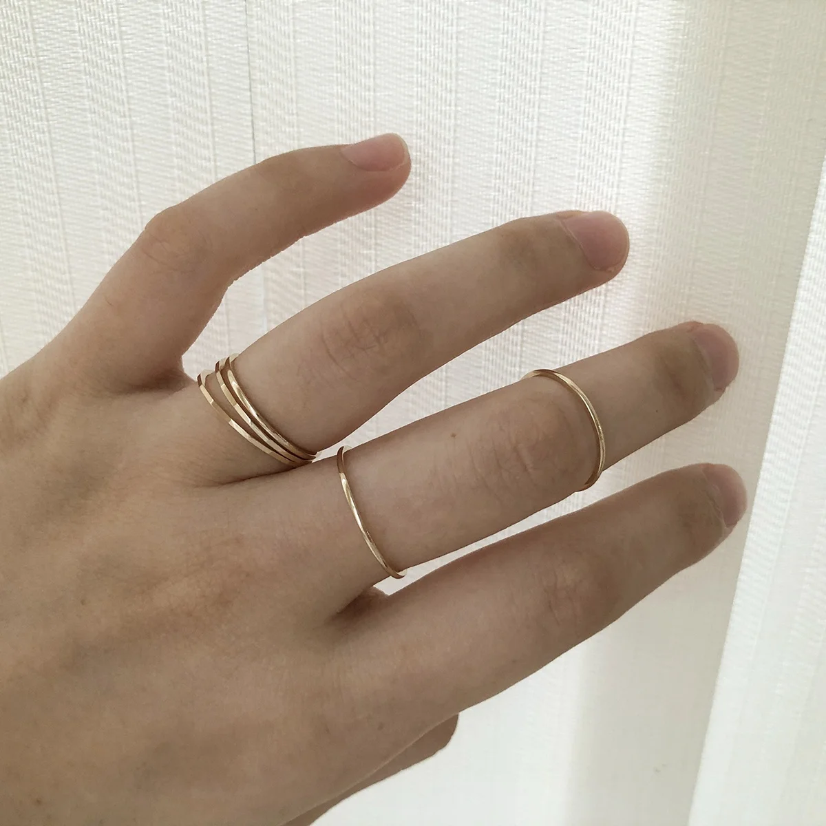 Custom Minimalist 9K 14K Solid Yellow Gold 1mm Thin Stackable Dainty Jewelry Skinny Multi Faceted Plain Men Women Band Ring