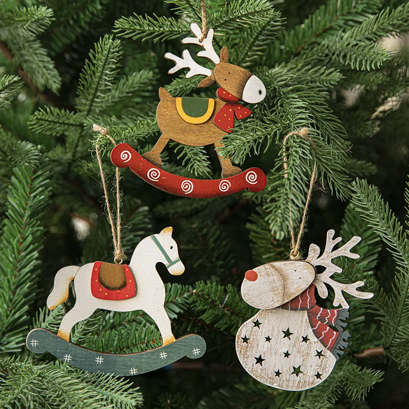 Christmas Tree Wood Elk Christmas Pendant Ornament Wooden Hanging Pendant Christmas Tree Decoration