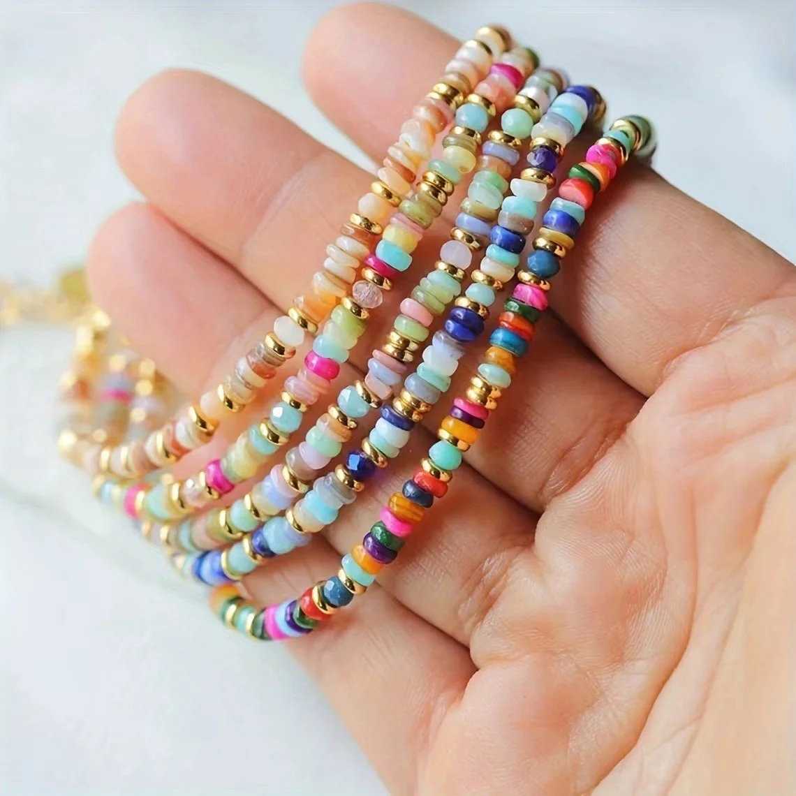 Summer Waterproof Healing  Beach Iridescent Natural Shell Beads Crystal Bracelet And Bangles Fashion Jewelry For Women