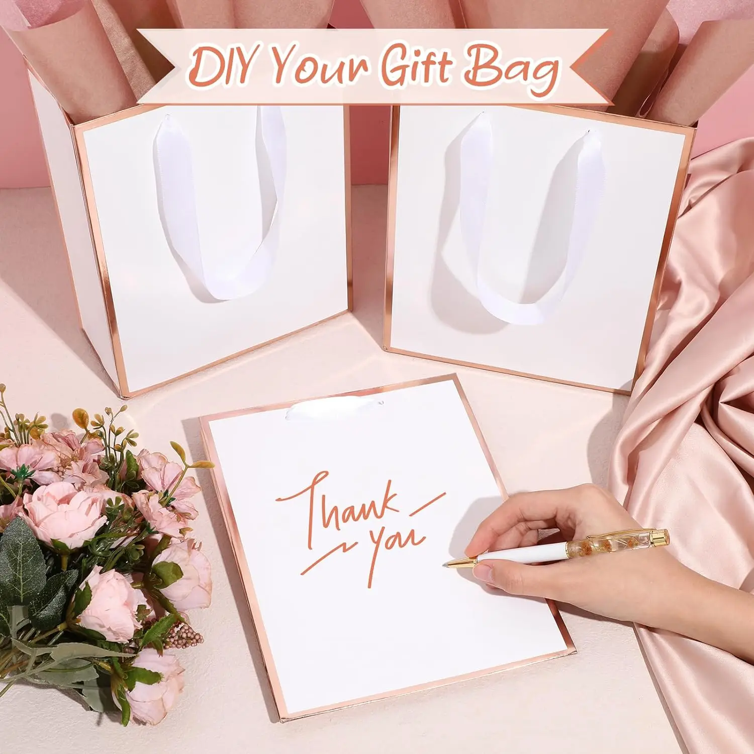 Customized Metallic Paper Gift Thank You Favor Bags with Handle logo for Bridal Shower Wedding Graduation Birthday Party