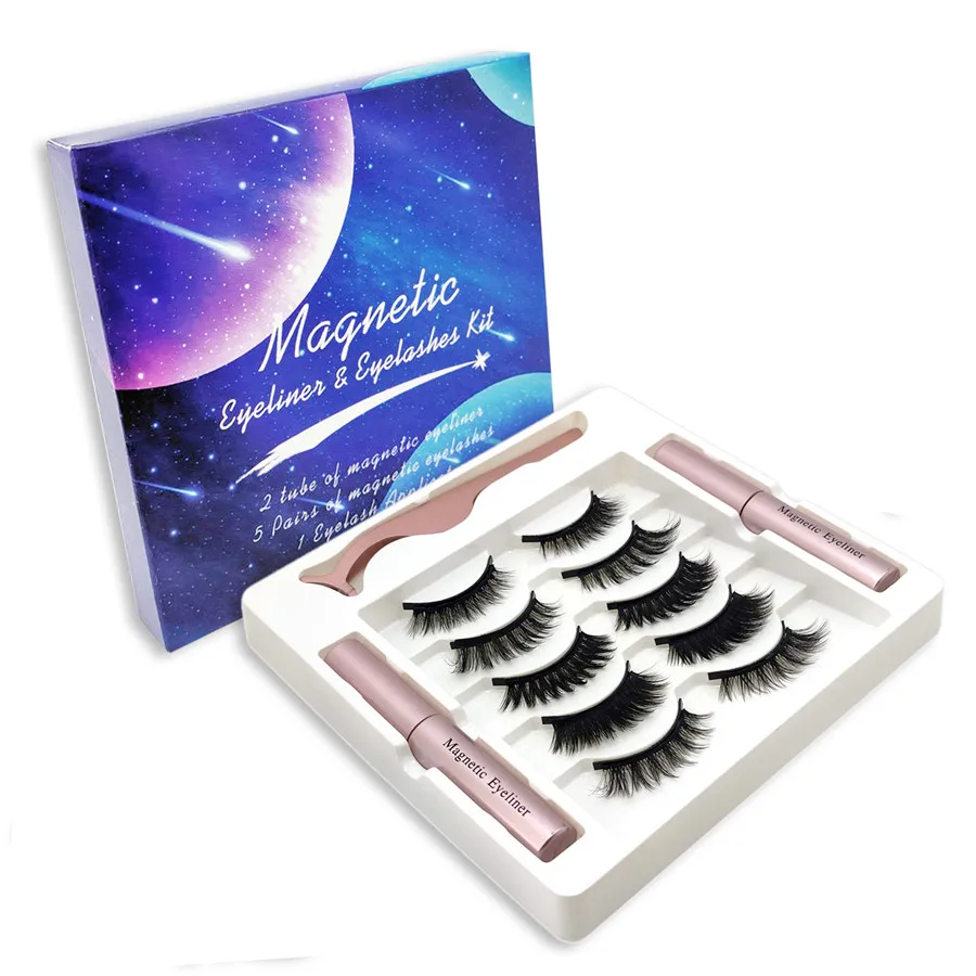 
2021 hot selling private label magnetic eyelashes set with magnetic liner tweezers 